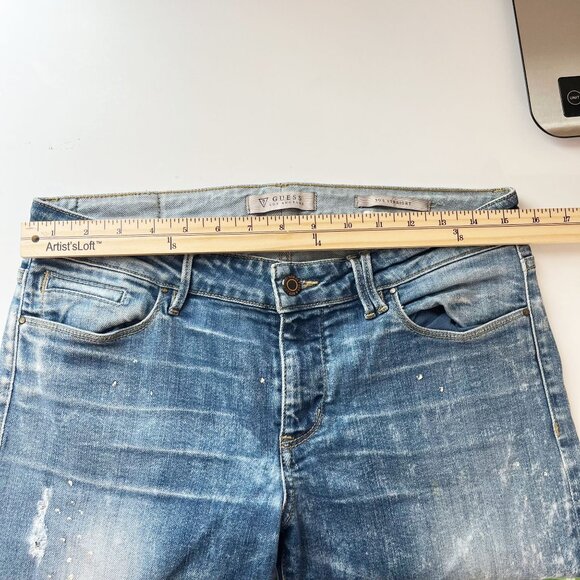 Guess 50's Straight Distressed Paint Splatter Jeans Italian Selvedge Denim Sz 27 - Picture 6 of 7